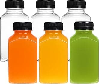 Moretoes 6pcs 10oz Plastic Juice Bottles with Caps, Clear Empty Reusable Water Bottles, Disposable Beverage Containers Bulk for Juicing Smoothies Turmeric Juice Milk and Other Beverages