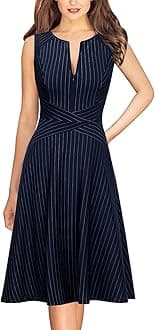 VFSHOW Womens Elegant Blue and White Pinstriped Slim Zipper up Work Business Office Party A-Line Dress 2350 BLU XXL