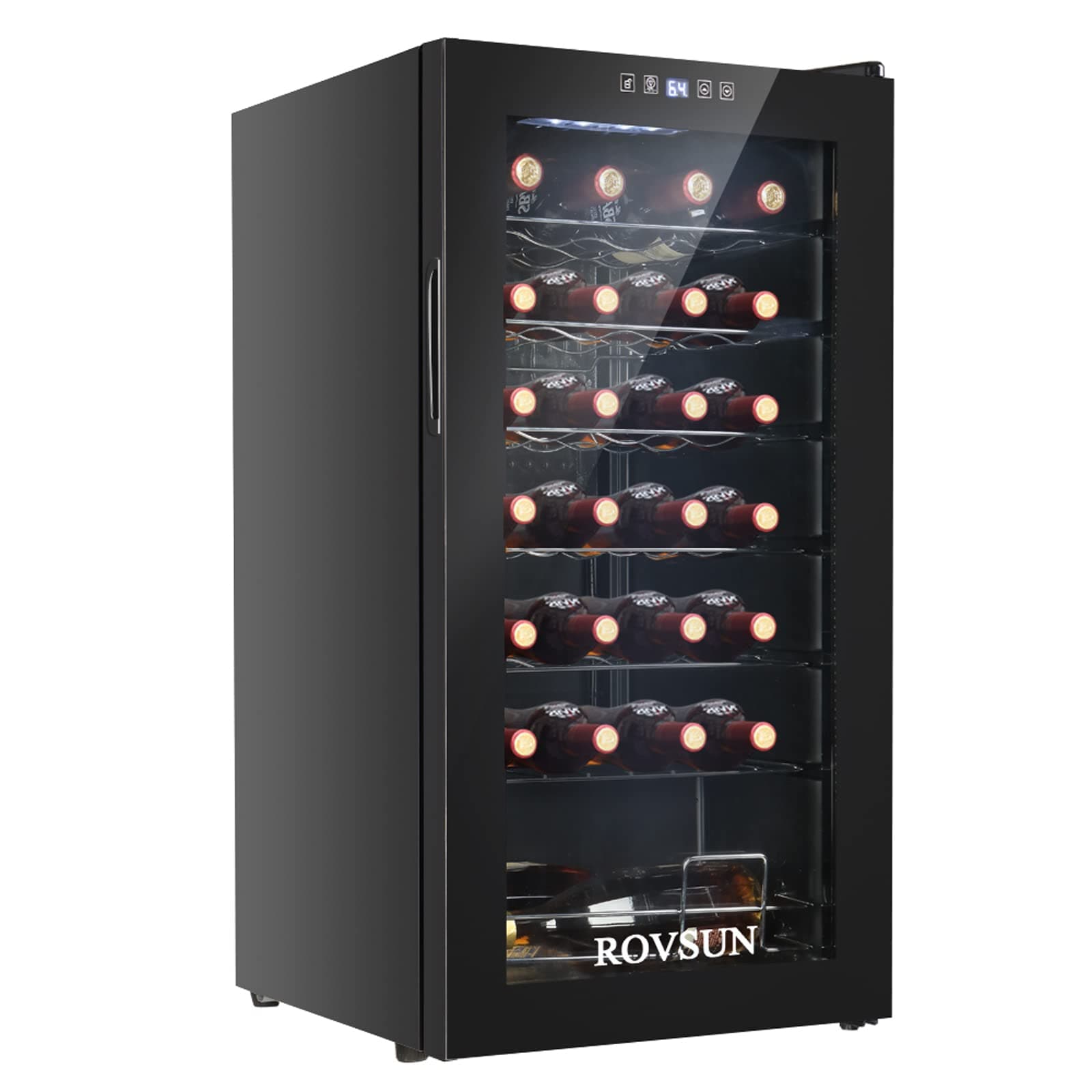 28 Bottle Wine Fridge, Freestanding Compressor Wine Cooler Refrigerator, Beverage Wine Chiller with Digital Temperature Control & Double-layer Glass Door for Red White Wine, Champagne, Beer