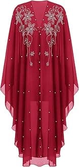 Muslim Dress for Women Loose Batwing Sleeved Hooded Beaded Embroidery Long Abaya Dress Kaftan Abayas Islamic Robe