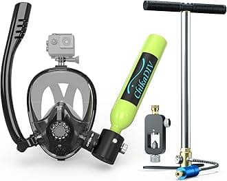 Mini Scuba Tank with Sub-Mask, 0.5L Diving Tank with Full-face Mask Underwater Breath System Lung Tank DOT Certified Pony Bottle for Snorkeling