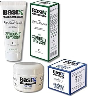 Basix Skin Defence Cream DRY SKIN & FEET BOX [1 x Dry Skin Cream with Kigelia Africana and 1 x Foot Food with 5% Urea and Peppermint Oil] - Naturally Repair and Moisturise Dry Skin, Feet and Heels