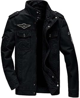 KEFITEVD Men's Multi Cargo Pocket Tactical Cotton Safari Jacket Fall Casual Fleece Coat Black(Size: XXL)