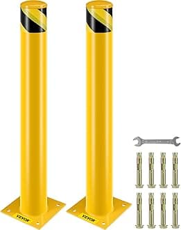 VEVOR Safety Bollard, 36 Inch Height Bollard Post, 4.5 Inch Diameter Steel Pipe Safety Bollard Post, Yellow Steel Bollard, Steel Safety Bollard with 8 Anchor Bolts, Perfect for Traffic-Sensitive Area