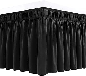 Biscaynebay Wrap Around Bed Skirts for Full & Full XL Beds 19" Long Drop, Black Adjustable Elastic Dust Ruffles Easy Fit Wrinkle & Fade Resistant Silky Luxurious Fabric Solid Machine Washable