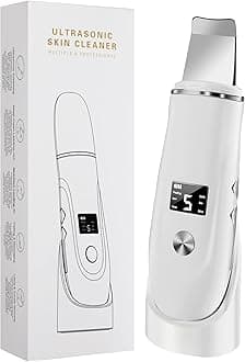 Skin Scrubber, Blackhead Remover Tool with Rechargeable Base, LCD Display, Ultrasonic Skin Scraper Pore Cleanser Skin Care Tools for Facial Deep Cleansing - 4 Modes, White, 1 Count, 0.16 Kg