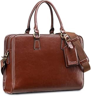 Genuine Leather Briefcase for Women, Large Capacity Laptop Bag with Luggage Tag