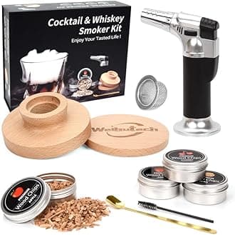 Cocktail Whiskey Smoker Kit with Torch, Old Fashioned Bourbon with 4 Flavored Smoking Wood Chips, Drink Smoker Infuser Kit Gifts for Cocktail Lovers, Men, Dad, Husband, Boss, Boyfriend (No Butane)