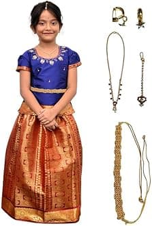 Vishyam Siya Traditional Pattu Pavadai Lehnga Choli Includes Jewelery Belt Embroidery Indian Cotton Round Neck Design Dress Ethnic Davani Chinna Complete Set