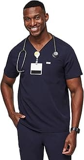 Leon Scrub Top for Men – 3 Pockets, Tailored Fit, Modern V-Neck, 4-Way Stretch, Moisture-Wicking
