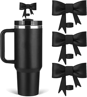 Black Bow Straw Covers Cap Toppers Compatible with Stanley 30&40 oz Tumbler Cups, Cute 10mm Reusable Silicone Straw Topper for Stanley Tumbler with Handle, Stanley Cup Straws Accessories,3Pcs