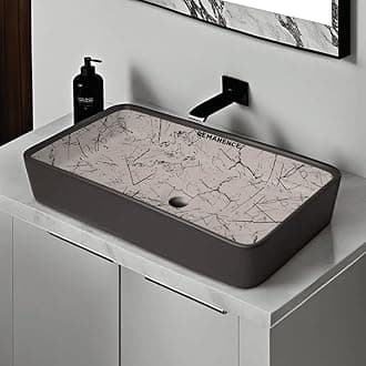 REMANENCE Designer Table Top Wash Basin For Bathroom | Ceramic Bathroom Sink | Wash Basin Over Counter Bathroom Basin (24 x 14 x 4 Inch) (Designer Grey N White Stripe SL 62)