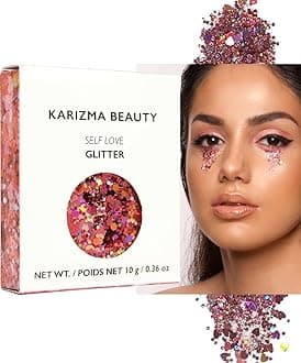 KARIZMA Self Love Heart Glitter - 10g Chunky Face, Hair, Eye, Body Glitter for Women - Rave, Festival Accessories, Cosmetic Makeup - Loose Set