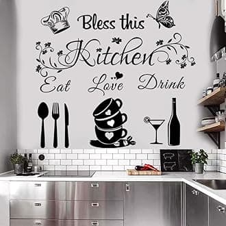 Bless This Kitchen Wall Stickers - Vinyl DIY Art Peel and Stick Wall Decals for Home Office School Coffee
