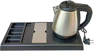 Shoppers Hub PNQ Electric Kettle with Welcome Tray Set (Set Contains 1 Unit of Honeyson Branded Premium 1.2 Litres Electric Kettle & 1 Unit of ABS Fibre Based Tray with Sugar, Straw & Sachet Holder)