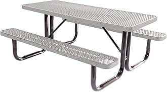 COATEDOUTDOORFURNITURE Heavy-Duty Portable Outdoor Picnic Table, Thermoplastic Coated Expanded Metal Commercial-Grade Patio Dining Furniture Made in America (6ft Rectangular, Grey)