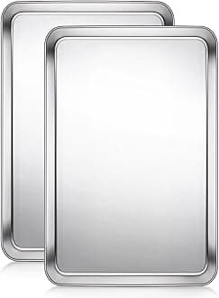 Baking Sheet, Cookie Sheet, Stainless Steel Baking Pan, 2 Piece-17.3''x 12.3'' x 1'', Half Sheet Pan for Oven, Baking Tray for Baking&Roasting, Nonstick&Nontoxic&Easy Clean