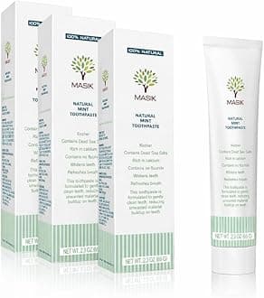 - Masik Natural Toothpaste – Whitening & Sensitive Teeth | Dead Sea Salt | Stain & Plaque Remover | Bleeding Gums & Canker Sore Care | Floride & SLS-Free | Non-Foaming | Made in Israel (Mint, 3-Pack)