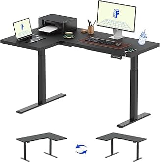 FLEXISPOT Pro Corner Desk Dual Motor L Shaped Computer Electric Standing Desk Sit Stand Up Desk Height Adjustable Desk Home Office Table with Splice Board, 63x40 Black(2 Pakages)