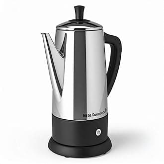 Elite Gourmet 12-Cup Electric Coffee Percolator, Dishwasher Safe Stainless-Steel Filter, Lid & Tube, Keep Warm, 360° Swivel Base Cord-less Serving, Stainless-Steel