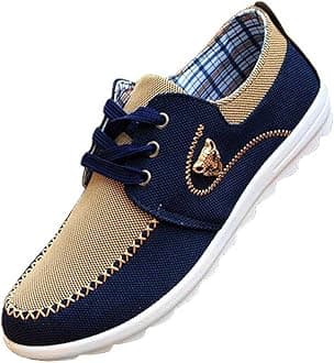 tazimall New Casual Sneakers for Men Lace-Up Canvas Shoes Low Top Walking Shoes