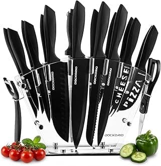 Kitchen Knife Set with Block, 19 PCS High Carbon Stainless Steel Sharp includes Serrated Steak Knives Set, Chef Knives, Bread Knife, Scissor, Sharpener, all in one
