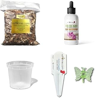 rePotme Deluxe Orchid Starter Kit - Phalaenopsis Dark Classic - (Includes Orchid Potting Mix, Orchid Fertilizer, Plus a 5 inch Orchid Pot, Flower Clip, and Plant Label)
