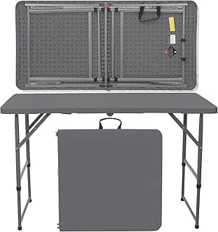 Rainberg 4ft Heavy Duty Folding Table, Picnic table, Camping table, Garden Table, Outdoor Diner, BBQ table. (Grey)