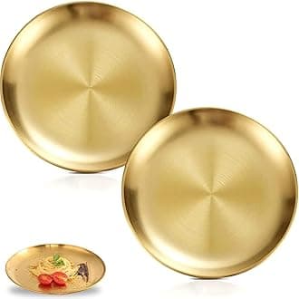 Stainless Steel Gold Plates, Gold Brushed Stainless Steel Plates, 304 Stainless Steel Dinner Plates, for Home, Outdoor Camping, Picnic (Gold)