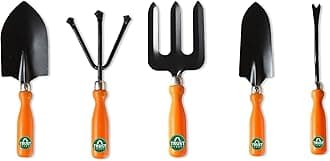TrustBasket Gardening Tools Kit for Home 5-Piece Garden Tools for Home Gardening Set Including Big & Small Trowel, Cultivator, Weeder & Garden Fork Durable Agriculture Tools & Gardening Items Combo