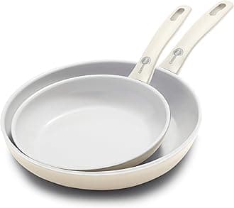 GreenPan Dover Healthy Ceramic Nonstick, 8” and 10” Frying Pan Skillet Set, PFAS-Free, Dishwasher Safe, Comfort Grip Handle, Cream White