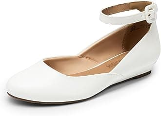 Women's Dress Flats Ballet Low Wedge Round Toe Ankle Strap Comfortable Casual Flats Shoes