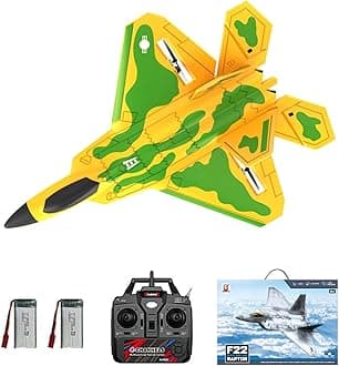 RC Plane 4 Channel, F22 Remote Control Airplane, 2.4GHZ RC Jet Fighter with 6-Axis Gyro Stabilizer, 3D/6G Mode, 2 Batteries, RC Fighter Aircraft Plane for Adults Beginners