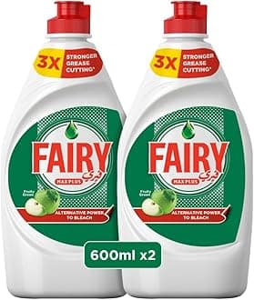 Fairy Plus Original Dishwashing Liquid Soap With Alternative Power To Bleach, 2x600 ml Package design may vary