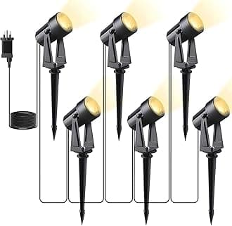 Garden Spotlights Mains Powered, 20m 6-in-1 LED Landscape Lights 6 * 2W Warm White 3000K 27V IP65 Waterproof Outdoor Garden Lights Pathway Lighting for Lawn Yard, Patio,Driveway,Party