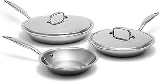 Heritage Steel 5 Piece Fry Pan Set | Made In USA | Titanium Series | 316Ti Skillet with Stay Cool Handle | Fully Clad Stainless Steel Pan with 5-Ply Construction | Induction Ready & Non Toxic