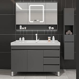 Bathroom Vanity - 48IN Bathroom Vanity Set with One-Touch Defog | LED Light, Integrated Solid Wood Cabinet | Large Storage Space (Black)