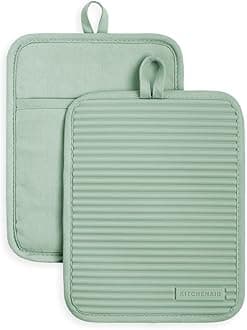 KitchenAid Ribbed Soft Silicone Pot Holder 2-Pack Set, Pistachio Green, 7"x9"