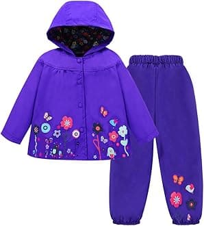 LZH Baby Girls Raincoat Suit Waterproof Hooded Coat Jacket & Trousers 2Pcs Outwear Clothes Set