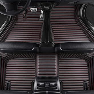 Custom Floor Mats for Cars fit 95% Sedan SUV Sports Car Full Coverage All Weather Men Women Pads Protection Non-Slip Leather Floor Liners (Black and red Horizontal Stripes)