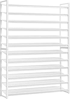 Shoe Rack, Long Shoe Organizer,Max Holds 75 Pairs,12 Tier Metal Shoe Storage Shelf,6-Tier Stackable Shoes Organizer for Garage, Entryway,White