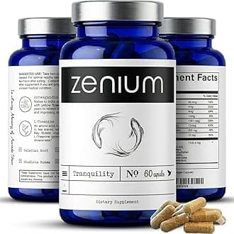 Zenium Stress Relief Supplement Supports Mood & Mental Focus - Feel Calm and Relaxed - Eases Tension & Nervousness - Ashwagandha, Magnesium & L-Theanine - Great for Gift Items - 60 Capsules