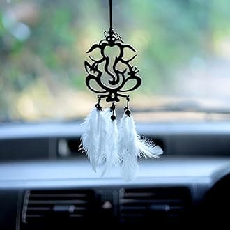 M H Villa Ganesha Dream Catcher Car Decoration Items Interior Spiritual Charm Car Hanging Accessories Interior Protection Ornament for Positive Vibes Car Mirror Hanging Gift - 1pcs