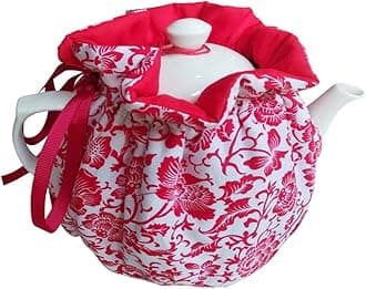 Cotton Vintage Floral Teapot Dust Cover Tea Cosy, Kitchen Home Decorative Tea Pots Cozy with Insulation Pad for Housewife, Friend, Mom (Red)
