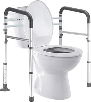 Stand Alone Toilet Safety Rails, Adjustable Toilet Safety Frame for Elderly, Seniors, Handicap & Disabled, Toilet Frame with Handles, Foldable Handicap Toilet Rails Fit Any Toilets (300 LB)