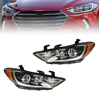 For 2017 2018 Hyundai Elantra SE | SEL | Value Edition Halogen Headlights Head Lamps Assembly Driver and Passenger Side Black Housing Replaces 92101F3000 92102F3000 HY2502206 HY2503206