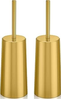 Toilet Brush and Holder, 2 Pack Toilet Brush Stainless Steel, Toilet Bowl Brush for Bathroom Toilet-Ergonomic, Elegant,Durable (Gold)