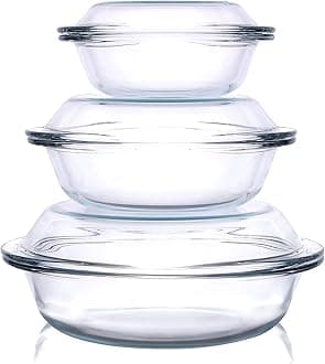 Round Tempered Glass Casserole Dish with Lid, Glass Casserole Baking Dish. Oven Freezer and Dishwasher Safe. - 4QT