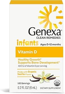 Infants Vitamin D Liquid Drops for Newborn, Baby & Toddler | Supports Growth & Bone Development | Delicious Organic Vanilla Flavor | Certified Organic, Gluten Free, & Non-GMO | 90 Servings