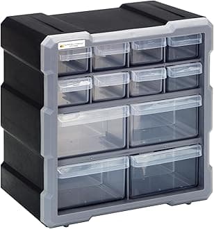 PDC-12BK Clear Plastic Drawer Cabinet, 12 Drawers